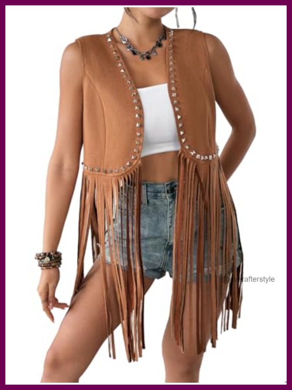 Faux Suede Fringe Vest Sleeveless Western Hippie Boho Festival Layering